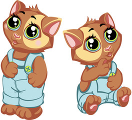 Котята, персонажи очеловеченные, векторная иллюстрация