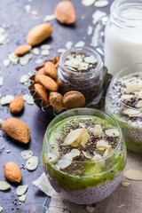 Chia seed pudding with almond milk and fresh fruit topping