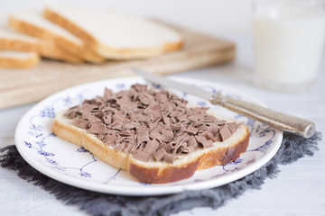 Sandwich with chocolate sprinkles or 'vlokken', Dutch food