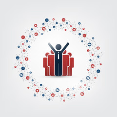 Cloud Computing Design Concept with a Standing Business Men Team and Icons - Digital Network Connections, Technology Background