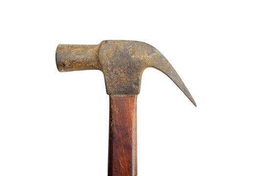Old hammer on isolate background/The hammer is tools of mechanic/Hammer use in building construction