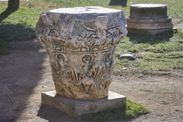 Historical artefact of Roman forum in Green square. Zadar, Croatia.