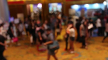 THAILAND - FEBRUARY 12, 2017: Crowd of people walking at travel expo in Silikit Convention Center. Travel Entertainment Expo, is an annual trade fair for travel on FEBRUARY 12, 2017.