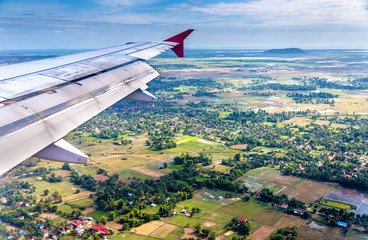 Naklejka premium View from an airplane landing at Siem Reap, Cambodia