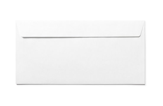 Simple blank white envelope isolated, back view