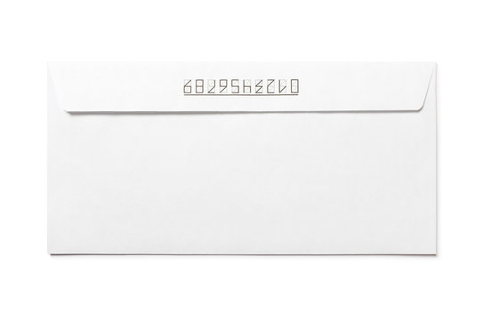 Simple blank white envelope isolated with numbers, back view