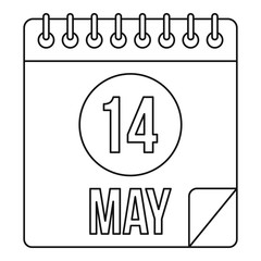 Calendar with the date 14th May icon outline style