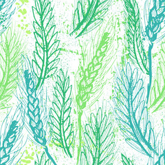 Ink hand drawn cereal field seamless pattern