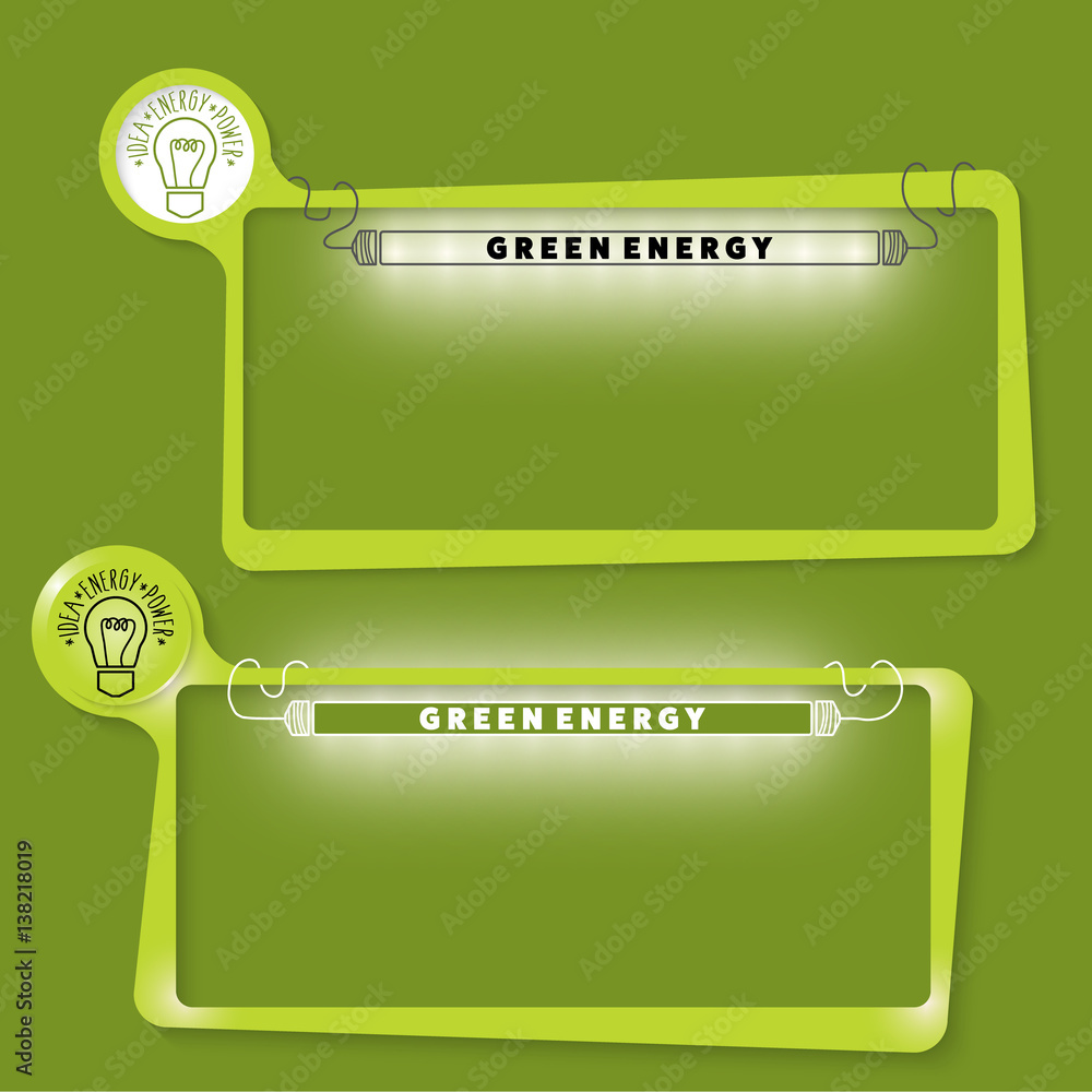 Poster set of two text boxes for your text and the words green energy