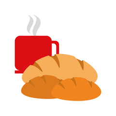 bread and coffee over white background. bakery products concept. colorful design. vector illustration