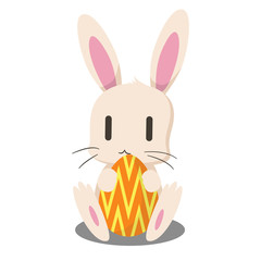 bunny holding easter egg, easter rabbit, happy easter, vector illustration