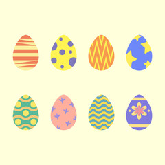 set of easter eggs, happy easter flat style, vector illustration