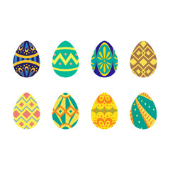 collection of easter eggs, happy easter flat seamless style, vector illustration