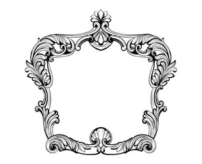 Imperial Baroque Mirror frame. Vector French Luxury rich intricate ornaments and crystals. Victorian Royal Style decor