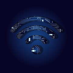 WiFi symbol with electronic circuit
