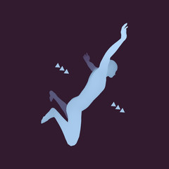 Jumping Man. 3D Model of Man. Human Body. Sport Symbol.