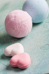 pink heart shaped bath bombs