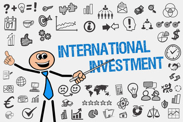 International Investment / Mann mit Symbole