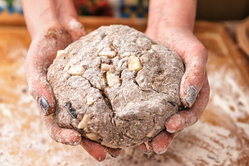 dough in wooman hands