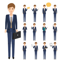 set of business man character in job. occupation people with work. vector illustration.