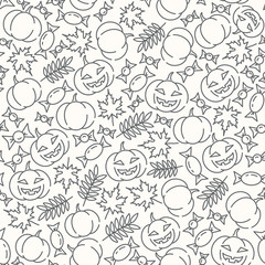 Autumn pattern for Halloween with pumpkins and leaves