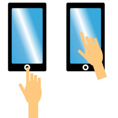 Hand with cell phone on white background