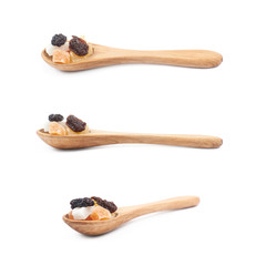 Spoon of nuts and dried fruits
