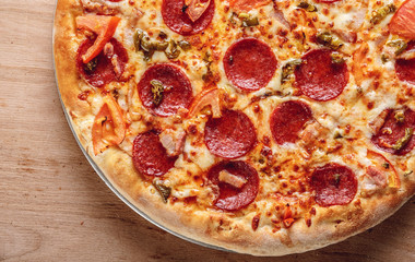 Fresh baked pepperoni pizza, shallow depth of field