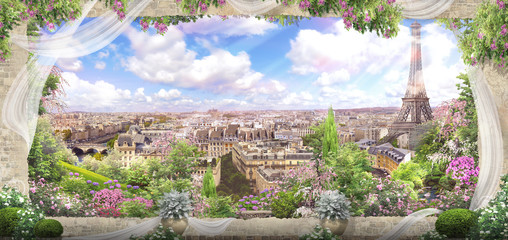 Fototapety  Piękny widok ze starego łuku na Paryż.