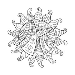 Zentangle sun vector symbol. Sun tribal doodle ornament.