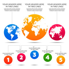 Infographics elements. World map, 5 steps