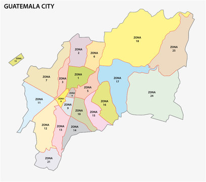 Administrative political map of the Guatemalan capital Guatemala City