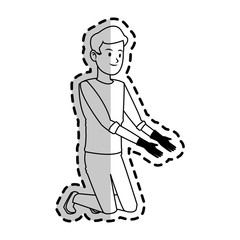 happy handsome young man with gardening gloves icon image vector illustration design 