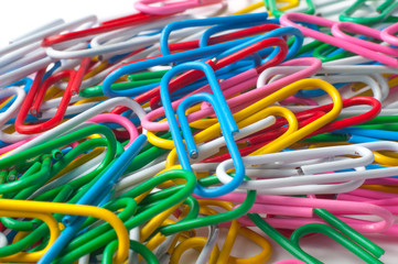 Color paper clips close-up texture