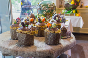 Chocolate Easter cakes are on the table