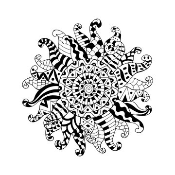 Hand drawn sun for anti stress colouring page.