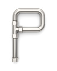  Alphabet made of Metal pipe, letter P. 3D illustration