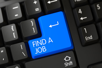 Keyboard with Blue Key - Find A Job. 3D.