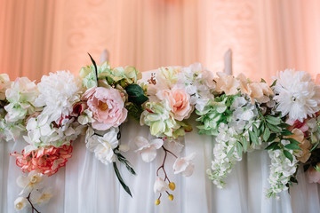  beautiful decorative white and pink flowers on the table