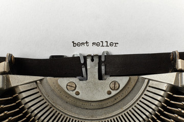 best seller typed words on a vintage typewriter
