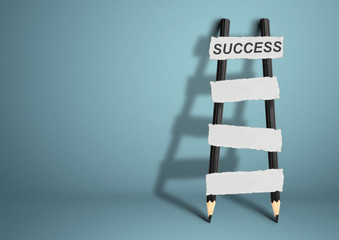 way to success concept, pencil Ladder with blank stairs, copy space