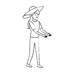happy pretty woman with big sun hat  icon image vector illustration design 