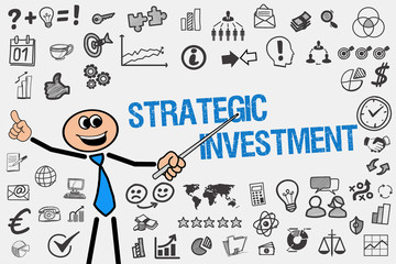 Strategic Investment / Mann mit Symbole