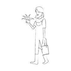 happy woman with plant icon image vector illustration design 