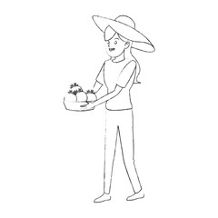 woman holding fruits icon image vector illustration design 