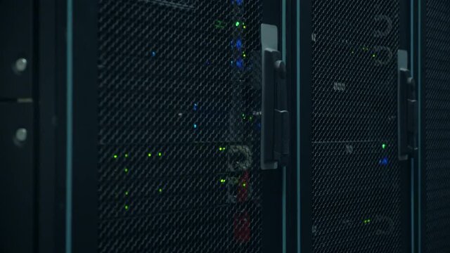 Working data servers with flashing LED lights
