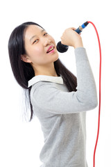 Chinese teenager with microphone
