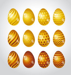 Rainbow vivid color Easter egg vector illustration set. Bright simple kid-style christian resurrection symbol. Egg life icon with assorted simple pattern and color