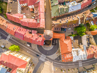 Lublin - stare miasto z lotu ptaka. Brama krakowska widok z powietrza. © art08