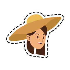 happy pretty woman with big sun hat  icon image vector illustration design 